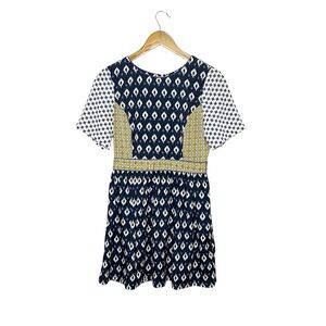 Topshop Mini Mixed Print Dress Size 6 Fall Boat Neck Zipper Patchwork